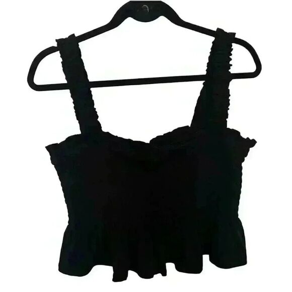 Bcbgeneration Women's Black Poly/Spandex Knit Smocked Ruffled Tank Top - Picture 3 of 6